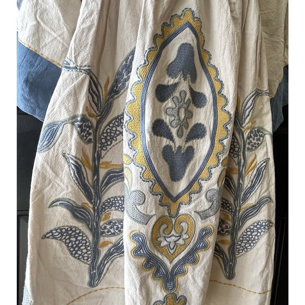 NEW Blue Velvet Embroidered Boho Babydoll Dress Women Size S/M Floral Beach - Picture 8 of 9